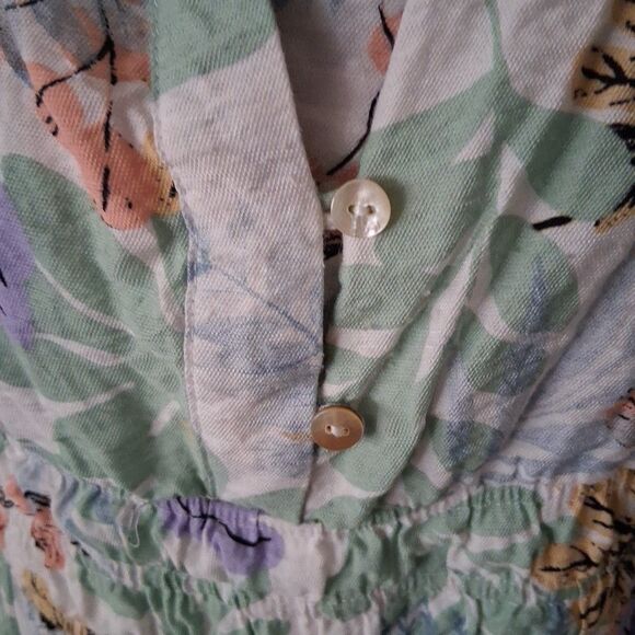 Boho Floral Tiered Maxi Dress Large Rayon Pastel Floral Lined Shirred Waist - Picture 5 of 15